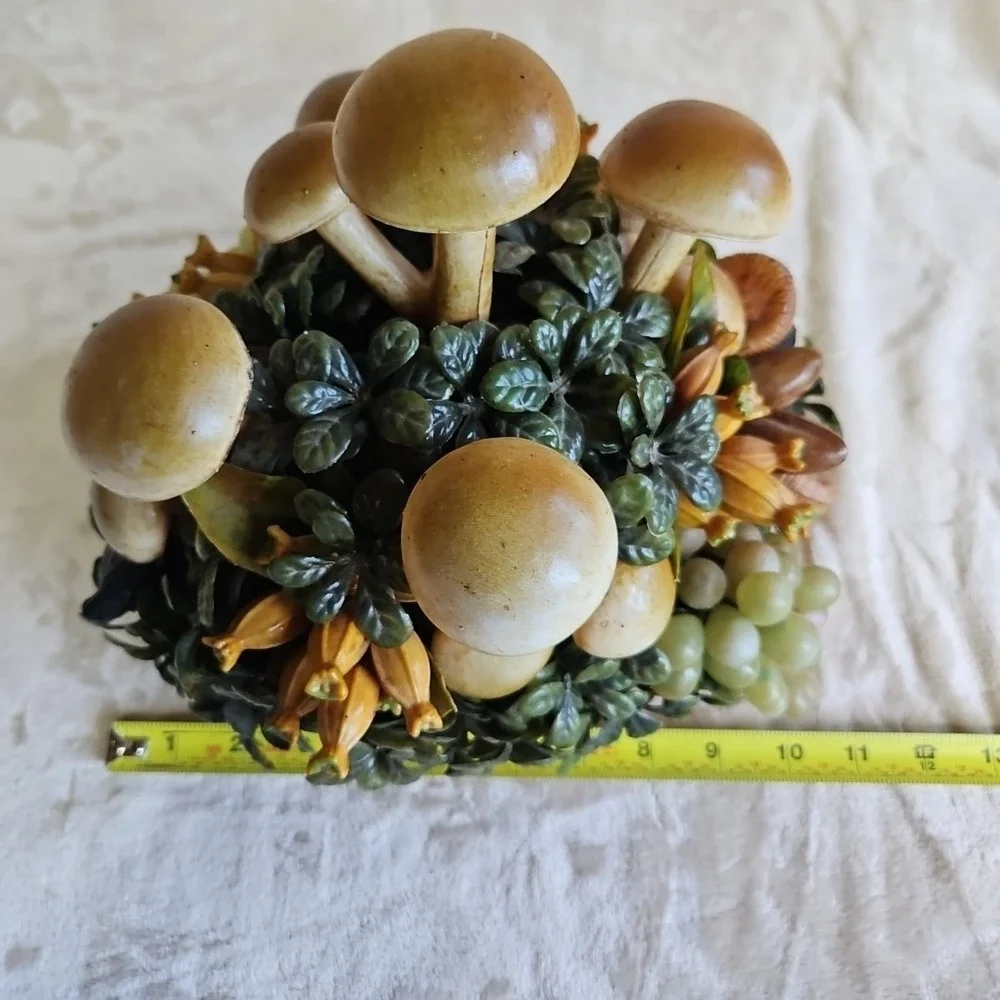 MUSHROOMS GRAPES Vintage Wicker Basket Retro MCM Centerpiece Kitchy Decor